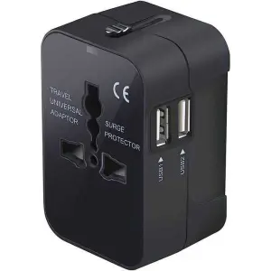 Genuine Worldwide All in One Universal Travel Adaptor Wall AC Power Plug Adapter Wall Charger with Dual USB Charging Ports for Cell Phone Laptop
