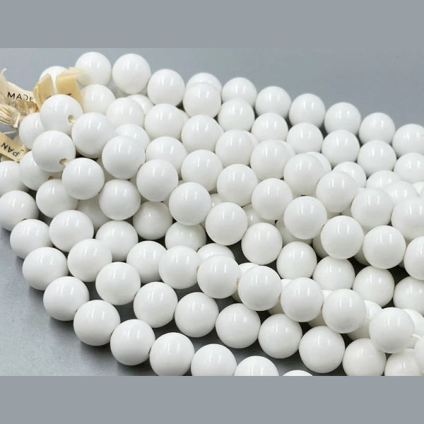 Glass Beads, Round, Plain, 8mm, Milky White - Image 4
