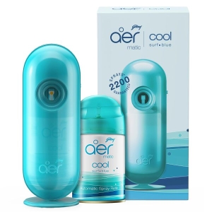 Godrej Aer Matic Kit (Machine + 1 Refill) - Automatic Room Fresheners with Flexi Control Spray | Cool Surf Blue | 2200 Sprays Guaranteed | Lasts up to 60 days (225ml