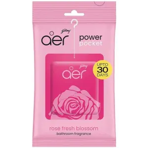 Godrej Aer Power Pocket | Bathroom freshener Rose Fresh Blossom (10g) | Lasts up to 30 days | Toilet freshener Pack Of 2