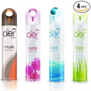 Godrej Aer Spray Room Freshener Pack Of 4 Musk After Smoke, Petal Crush Pink, Cool Surf Blue & Fresh Lush Green Home Fragrance Spray