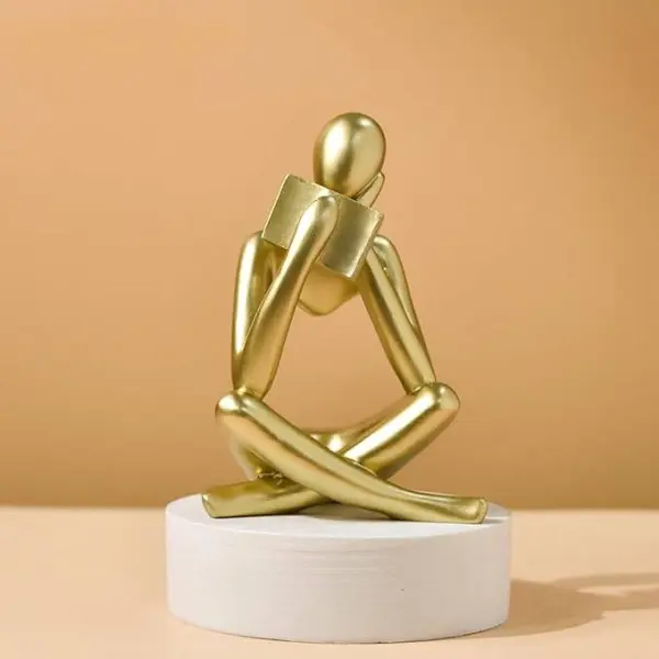 Gold Abstract Reading Books Figurine Thinker Statue Resin Sculpture - Image 2