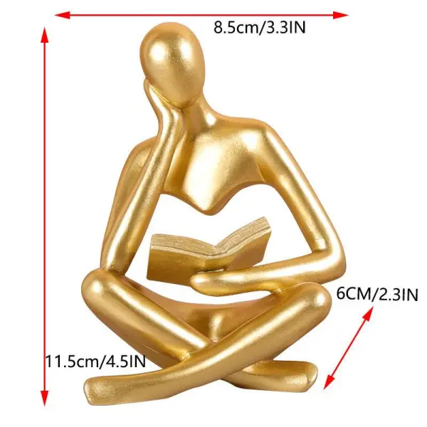 Gold Abstract Reading Books Figurine Thinker Statue Resin Sculpture - Image 3