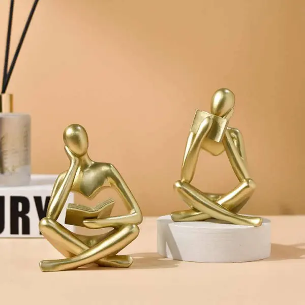 Gold Abstract Reading Books Figurine Thinker Statue Resin Sculpture - Image 4