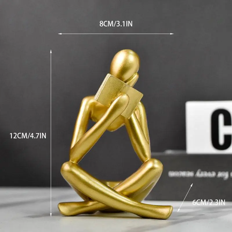 Gold Abstract Reading Books Figurine Thinker Statue Resin Sculpture