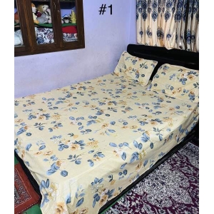Golden Floral Printed King Size Bedsheet With Two Pillow Covers