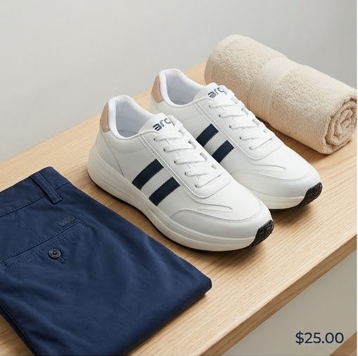 GoldStar ARC 113CV White/Navy Men's Sneakers – Casual Lace-Up Shoes with Rose Gold Heel Accent & High-Traction Waffle Sole - Image 4