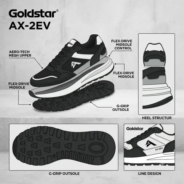 Goldstar ARC Series AX-2EV White Black Shoes for Men – Lightweight Sports & Casual Sneakers - Image 3