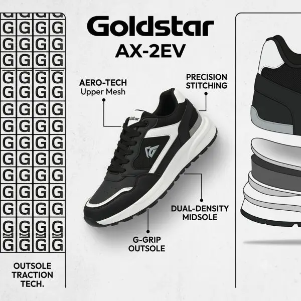 Goldstar ARC Series AX-2EV White Black Shoes for Men – Lightweight Sports & Casual Sneakers - Image 4