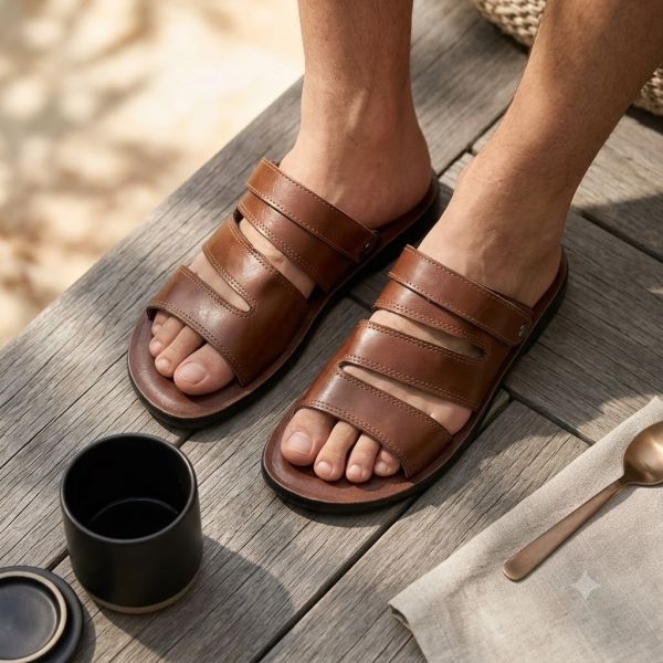 Goldstar Ari-5005 Brown Men's Casual Slide Sandals – Comfortable Multi-Strap Daily Wear Chappal - Image 3