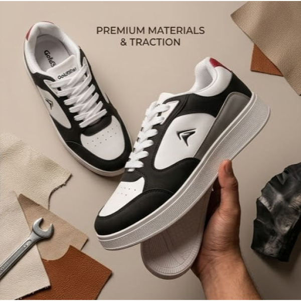 GoldStar AX-1EV Trendy Lifestyle Sneakers - White/Black/Red Tri-Color Stylish Sports Shoes - Image 3