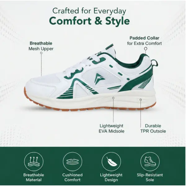 Goldstar AX-2HV Unisex Running & Casual Shoes – White / Green - Image 3