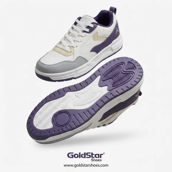 Goldstar AXL-114 Women's Casual Sneakers Beige Purple Lace-Up Comfort Shoes - Image 2