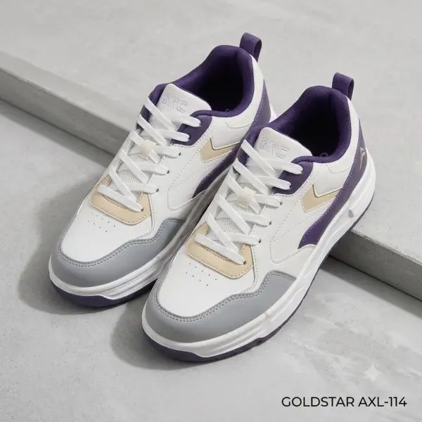 Goldstar AXL-114 Women's Casual Sneakers Beige Purple Lace-Up Comfort Shoes - Image 4