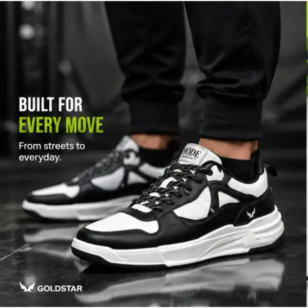 Goldstar CARLO-01 Unisex Sneakers Black White and white/blue | Trendy Casual Walking Shoes - Image 2