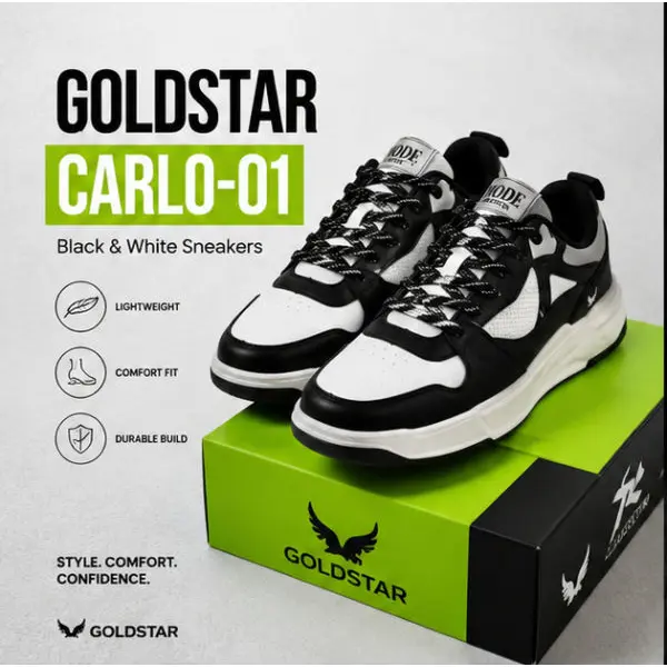 Goldstar CARLO-01 Unisex Sneakers Black White and white/blue | Trendy Casual Walking Shoes - Image 4