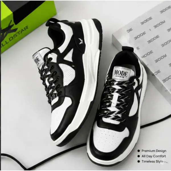 Goldstar CARLO-01 Unisex Sneakers Black White and white/blue | Trendy Casual Walking Shoes - Image 6