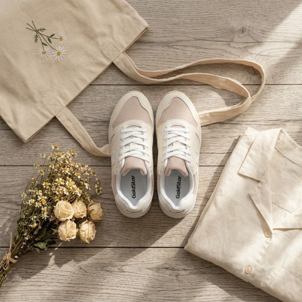 GoldStar Daisy-02 Lightweight Breathable Mesh Sneakers Beige/White - Image 2