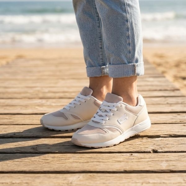 GoldStar Daisy-02 Lightweight Breathable Mesh Sneakers Beige/White - Image 3