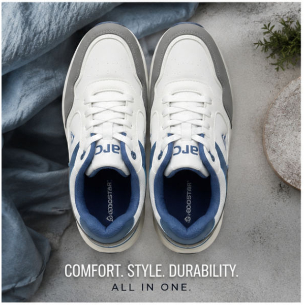 Goldstar Men's AX-2EV Casual Sneakers (White/Grey) - Image 4