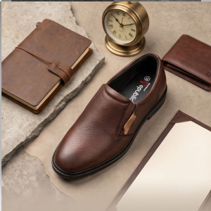 Goldstar Republic VE-2003 Men's Genuine Textured Leather Slip-On Formal & Semi-Formal Loafers - Tan.