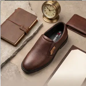 Goldstar Republic VE-2003 Men's Genuine Textured Leather Slip-On Formal & Semi-Formal Loafers - Tan.