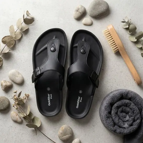 Goldstar Vida NED-6002 Men's Black Slippers | Comfort Thong Sandals - Image 2