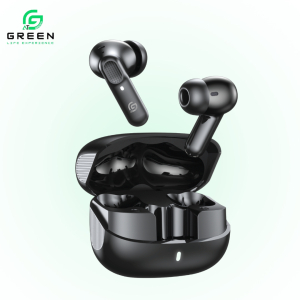 Green Airbeat-520 Dual Mic ENC Earbuds | Modern Sleek Design With Textured Lines For Premium Feel | 30 Hours Of Playtime | IPX4 Rated | Dual Mic | 6 Hours Of Single Playtime | 13mm Driver | Type-c Charging | Wireless Version 5.4 | 6 Months Warranty