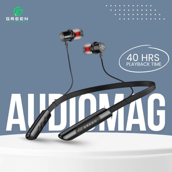 Green Audio Mag Neckband | Magnetic Ear-Buds | Magnetic Power On-Off | Noise Reduction Echo Cancellation | 40 Hours Music Time | X-Bass Heavy Bass | Call Vibration | Voice Activated Dialing | BT version 5.3 | F-10 Horn Driver | 300mAh Capacity | type-c - Image 3