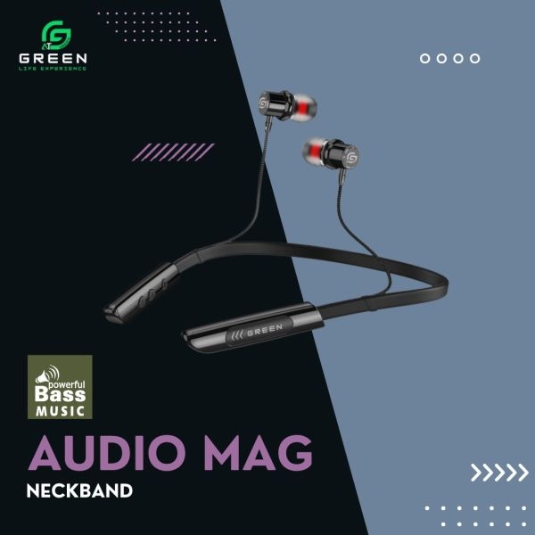 Green Audio Mag Neckband | Magnetic Ear-Buds | Magnetic Power On-Off | Noise Reduction Echo Cancellation | 40 Hours Music Time | X-Bass Heavy Bass | Call Vibration | Voice Activated Dialing | BT version 5.3 | F-10 Horn Driver | 300mAh Capacity | type-c - Image 4