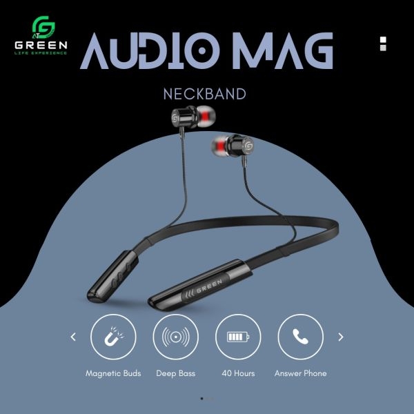 Green Audio Mag Neckband | Magnetic Ear-Buds | Magnetic Power On-Off | Noise Reduction Echo Cancellation | 40 Hours Music Time | X-Bass Heavy Bass | Call Vibration | Voice Activated Dialing | BT version 5.3 | F-10 Horn Driver | 300mAh Capacity | type-c - Image 5