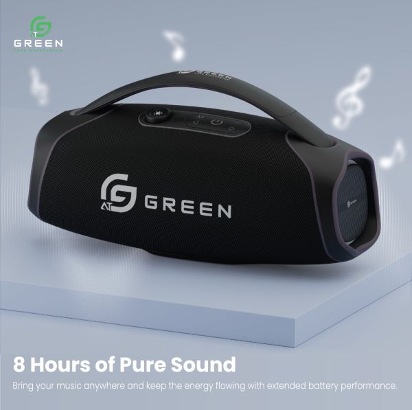 Green Bassbox Portable Wireless Bluetooth Speaker | 100W Output | Quad Speaker | Powerful Bass | Stereo Sound | Dual EQ Modes | BT 5.3 | 8H Playback Time | IPX5 | RGB Lights | 6000mAh Battery | Type-C Charging | FM | USB | TF | AUX | Mic - Image 2