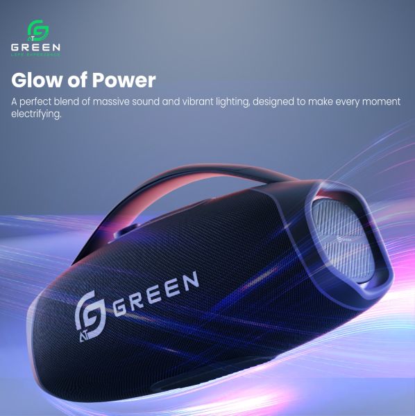 Green Bassbox Portable Wireless Bluetooth Speaker | 100W Output | Quad Speaker | Powerful Bass | Stereo Sound | Dual EQ Modes | BT 5.3 | 8H Playback Time | IPX5 | RGB Lights | 6000mAh Battery | Type-C Charging | FM | USB | TF | AUX | Mic - Image 3