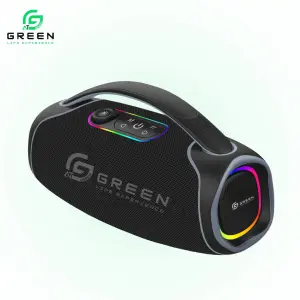 Green Bassbox Portable Wireless Bluetooth Speaker | 100W Output | Quad Speaker | Powerful Bass | Stereo Sound | Dual EQ Modes | BT 5.3 | 8H Playback Time | IPX5 | RGB Lights | 6000mAh Battery | Type-C Charging | FM | USB | TF | AUX | Mic