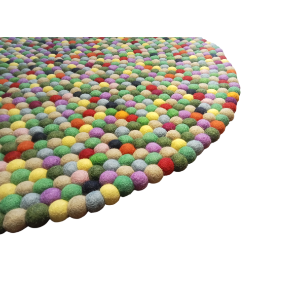 Green Color 100 Cm x 100 Cm Round Felt Ball Carpet For Home/Office - Image 3