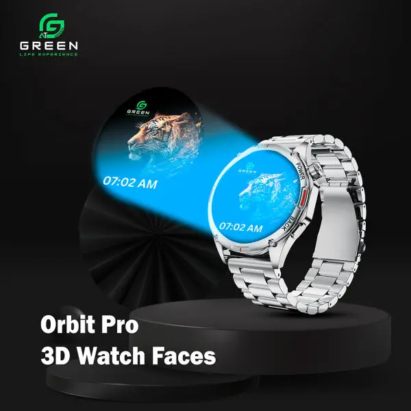 green Combo Orbit Pro Luxury Smart Watch & Leaf-161 True ENC Wireless Gaming Earbuds | 50 Hours | Quad Mic | Dual EQ Modes | BT Version 5.3 | 45ms Low Latency & 1.43" AMOLED Display | Metallic Body Steel & Leather Strap | 3D Watch Faces | BT Calling - Image 3