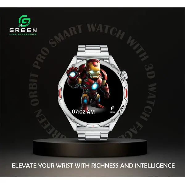 green Combo Orbit Pro Luxury Smart Watch & Leaf-161 True ENC Wireless Gaming Earbuds | 50 Hours | Quad Mic | Dual EQ Modes | BT Version 5.3 | 45ms Low Latency & 1.43" AMOLED Display | Metallic Body Steel & Leather Strap | 3D Watch Faces | BT Calling - Image 4