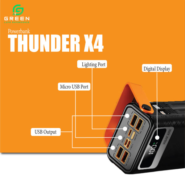 Green Combo Thunder x4 Powerbank & UV-65 Charger | 65W Flash charger | QC3.0 Power Adapter & 100CM USB To Type-c Data Cable For Android | Multiple Fast Charging Technologies | 30000mAh PD Fast Charging | Attach Wire |Flash Light | 22.5W | PD Fast Charging - Image 5