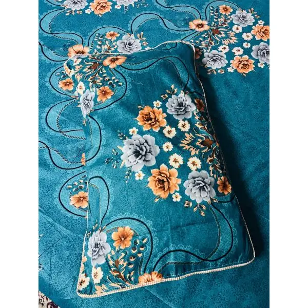 Green Floral Printed King Size Bedsheet With Two Pillow Covers - Image 2