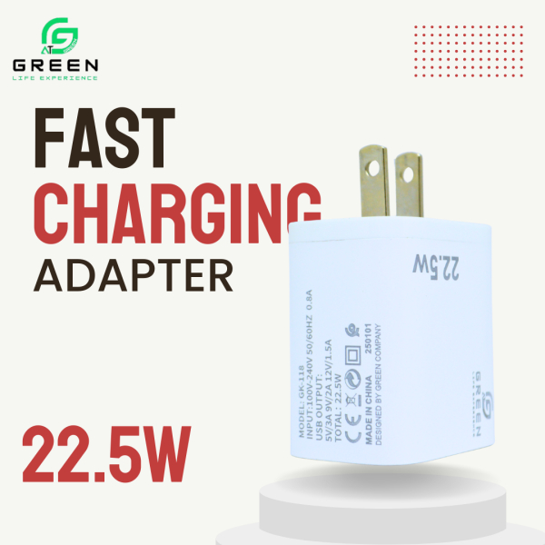 Green GK-118 Adapter | 22.5W Fast Adapter | Auto ID LED Indicators | QC3.0 Power Adapter | WARP | VOOC | Rapid | Flash | Dash | DART | Multiple Fast Charging Technologies | 6 Months Warranty - Image 2