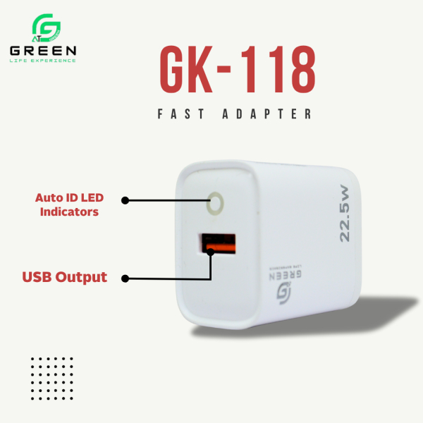 Green GK-118 Adapter | 22.5W Fast Adapter | Auto ID LED Indicators | QC3.0 Power Adapter | WARP | VOOC | Rapid | Flash | Dash | DART | Multiple Fast Charging Technologies | 6 Months Warranty - Image 4