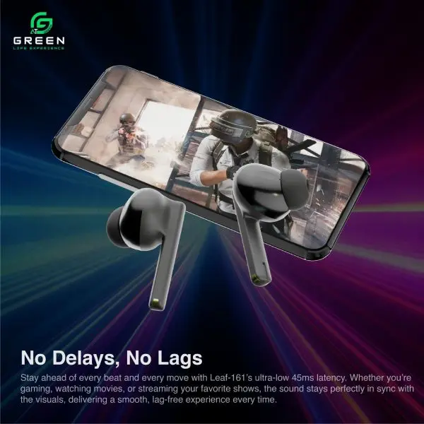 Green Leaf-161 True ENC Wireless Gaming Earbuds |50 Hours | Quad Mic | Dual EQ Modes | BT Version 5.3 | 45ms Low Latency| IPX5 Sweatproof | ASAP Charging 10Mins To 150Mins Playback | Fast Charging | 13mm Driver - Image 3