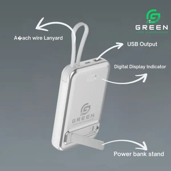 Green Mag Booster Powerbank | 10000mAh | Magsafe | 22.5W Super Fast charging | 15W Wireless Fast Charging | Attach Wire | PD input-Output | Digital Display | Lithium-Polymer Battery | Slim & Thinner Pocket-Friendly | Stand & Lanyard | metallic UV Coating - Image 4