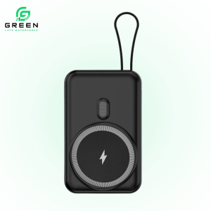 Green Mag Booster Powerbank | 10000mAh | Magsafe | 22.5W Super Fast charging | 15W Wireless Fast Charging | Attach Wire | PD input-Output | Digital Display | Lithium-Polymer Battery | Slim & Thinner Pocket-Friendly | Stand & Lanyard | metallic UV Coating