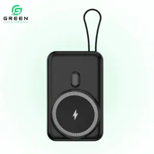 Green Mag Booster Powerbank | 10000mAh | Magsafe | 22.5W Super Fast charging | 15W Wireless Fast Charging | Attach Wire | PD input-Output | Digital Display | Lithium-Polymer Battery | Slim & Thinner Pocket-Friendly | Stand & Lanyard | metallic UV Coating