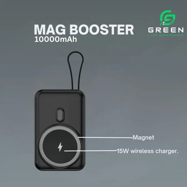 Green Mag Booster Powerbank | 10000mAh | Magsafe | 22.5W Super Fast charging | 15W Wireless Fast Charging | Attach Wire | PD input-Output | Digital Display | Lithium-Polymer Battery | Slim & Thinner Pocket-Friendly | Stand & Lanyard | metallic UV Coating - Image 5