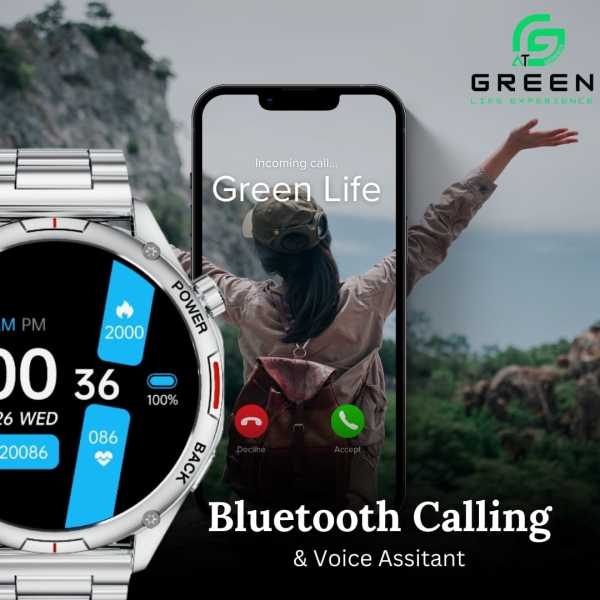 Green Orbit Pro Luxury Smart Watch | 1.43" AMOLED Display | Metallic Body With Stainless Steel & Leather Strap | 3D Watch Faces | BT Calling | IP68 Water Resistance | 178 Sports Modes | BT V5.2 | 270mAh Battery | 20 Days Standby | AOD | 1 Year Warranty - Image 3