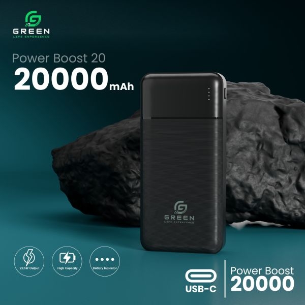Green Power Boost | 20000mAh Fast Powerbank | 22.5W | PD Fast Charging | Six Months Warranty | QC 3.0 | Two Way Fast Charging | Triple Ports Output | Double Ports Input | Portable Powerbank | Black& White Colors - Image 2