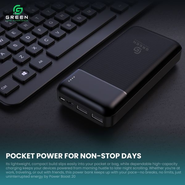 Green Power Boost | 20000mAh Fast Powerbank | 22.5W | PD Fast Charging | Six Months Warranty | QC 3.0 | Two Way Fast Charging | Triple Ports Output | Double Ports Input | Portable Powerbank | Black& White Colors - Image 4