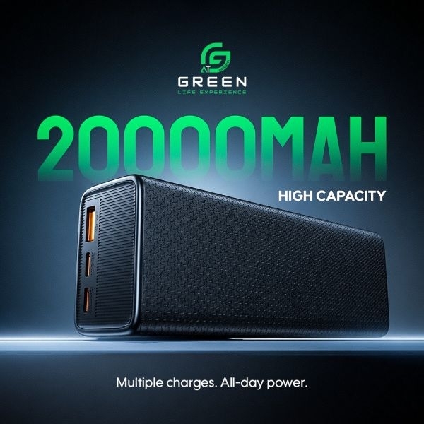 Green PowerMax-100 | 20,000mAh 100W Power Bank | Laptop Powerbank | PD & QC Fast Charging | Digital Display | 2x USB-C + USB-A Ports | High Capacity Portable Power Bank for Laptop, Phone & Tablet | 6 Months Warranty - Image 4